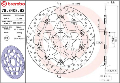 Ducati Icon 15-22 m.fl. bremseskive for, ORO flydende - Brembo