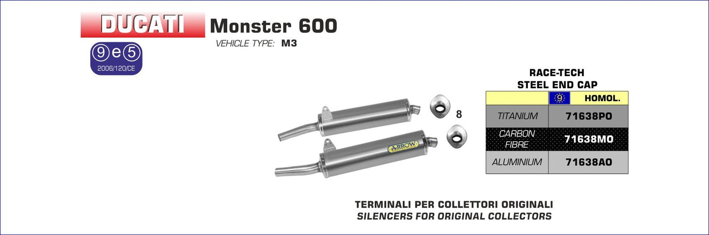 Ducati MONSTER 600 1994-2000 Arrow udstødning. Slip-on udstødninger, komplette udstødninger, manifold/forrør. Find det hos Pitboxen.dk