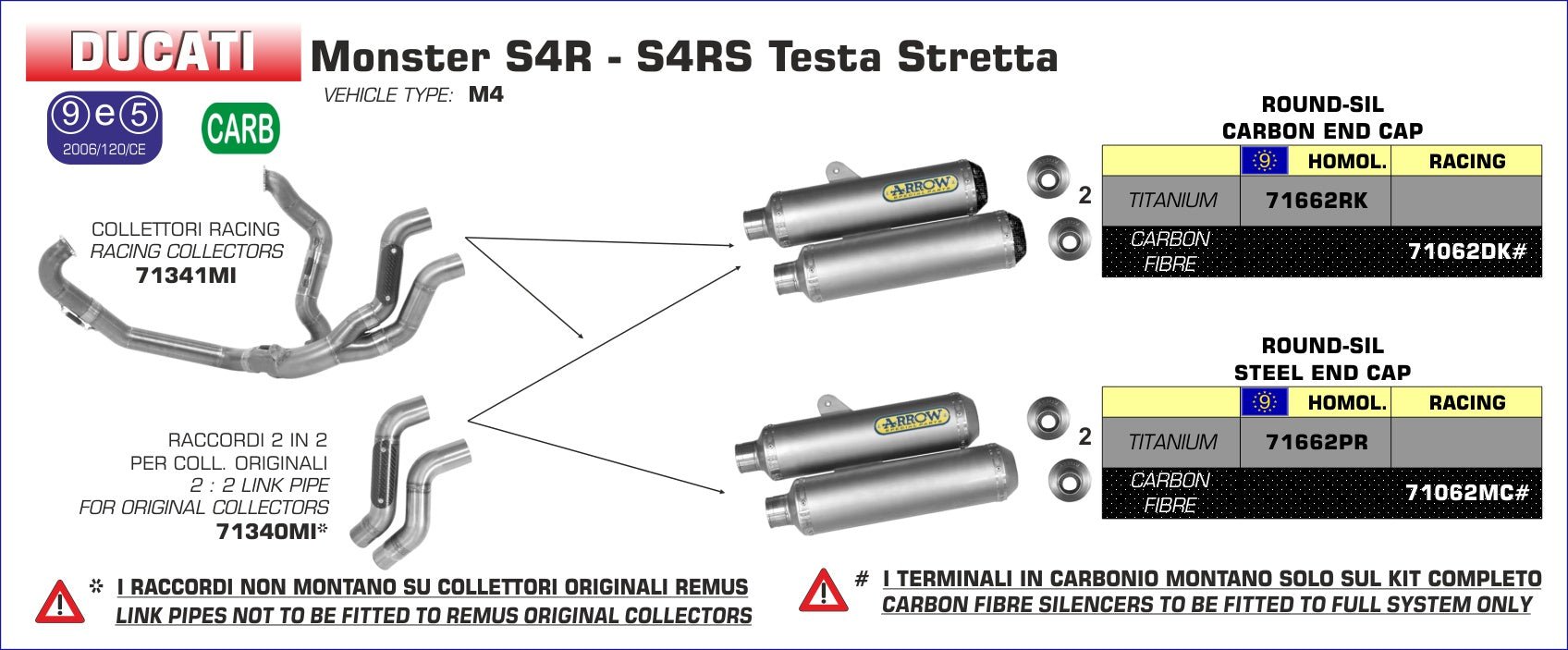 Ducati Monster S4R Testastretta 2006-2007 Arrow udstødning. Slip-on udstødninger, komplette udstødninger, manifold/forrør. Find det hos Pitboxen.dk