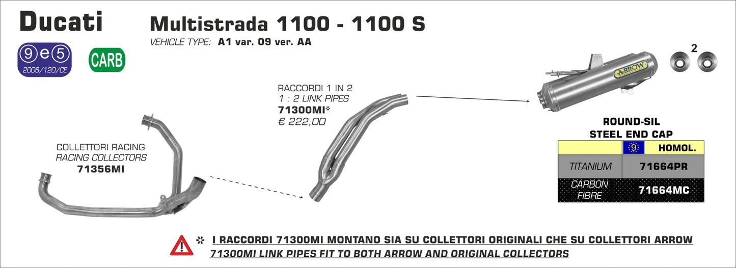 Ducati Multistrada 1100 / 1100 S 2007-2009 Arrow udstødning. Slip-on udstødninger, komplette udstødninger, manifold/forrør. Find det hos Pitboxen.dk