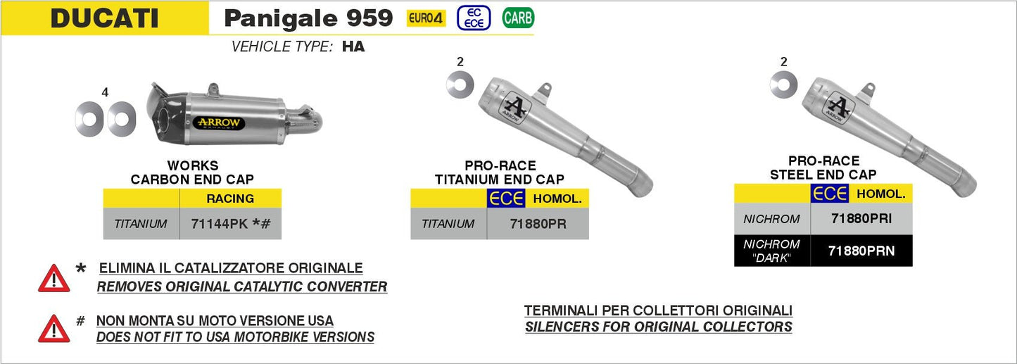 Ducati Panigale 959 2016-2019 Arrow udstødning. Slip-on udstødninger, komplette udstødninger, manifold/forrør. Find det hos Pitboxen.dk