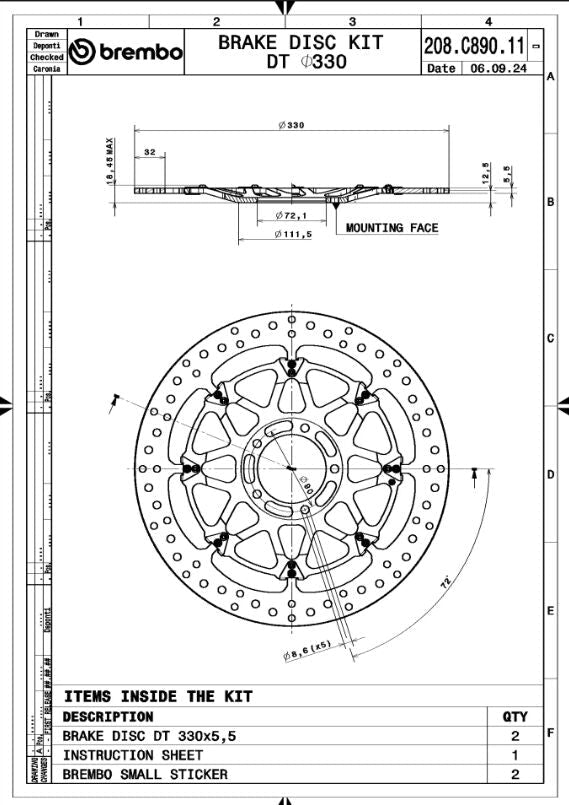 Ducati PANIGALE V4 1100 18 - 25 m.fl. bremseskiver (sæt) - Brembo 208C89011 - Pitboxen.dk