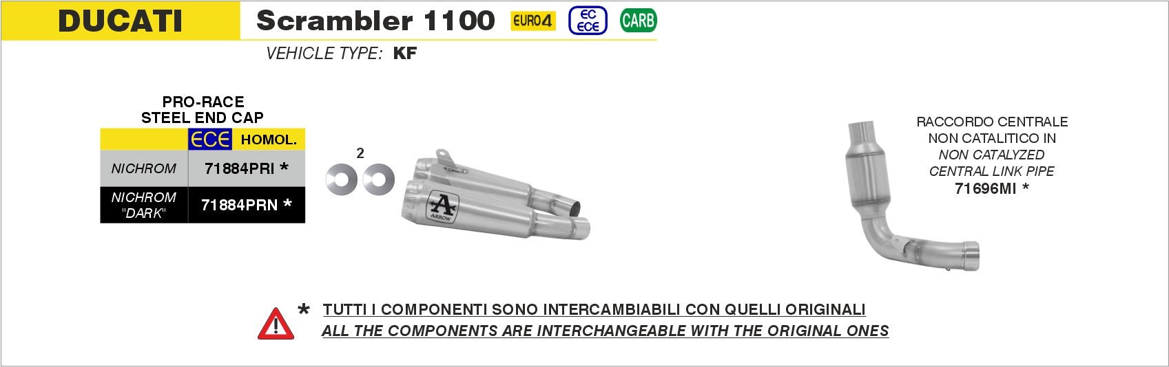 Ducati Scrambler 1100 2018-2020 Arrow udstødning. Slip-on udstødninger, komplette udstødninger, manifold/forrør. Find det hos Pitboxen.dk