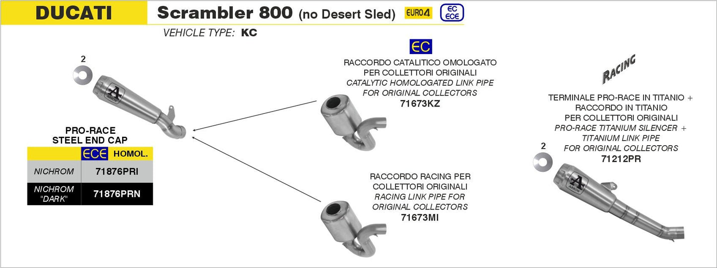 Ducati Scrambler 800 Cafè Racer 2017-2020 Arrow udstødning. Slip-on udstødninger, komplette udstødninger, manifold/forrør. Find det hos Pitboxen.dk