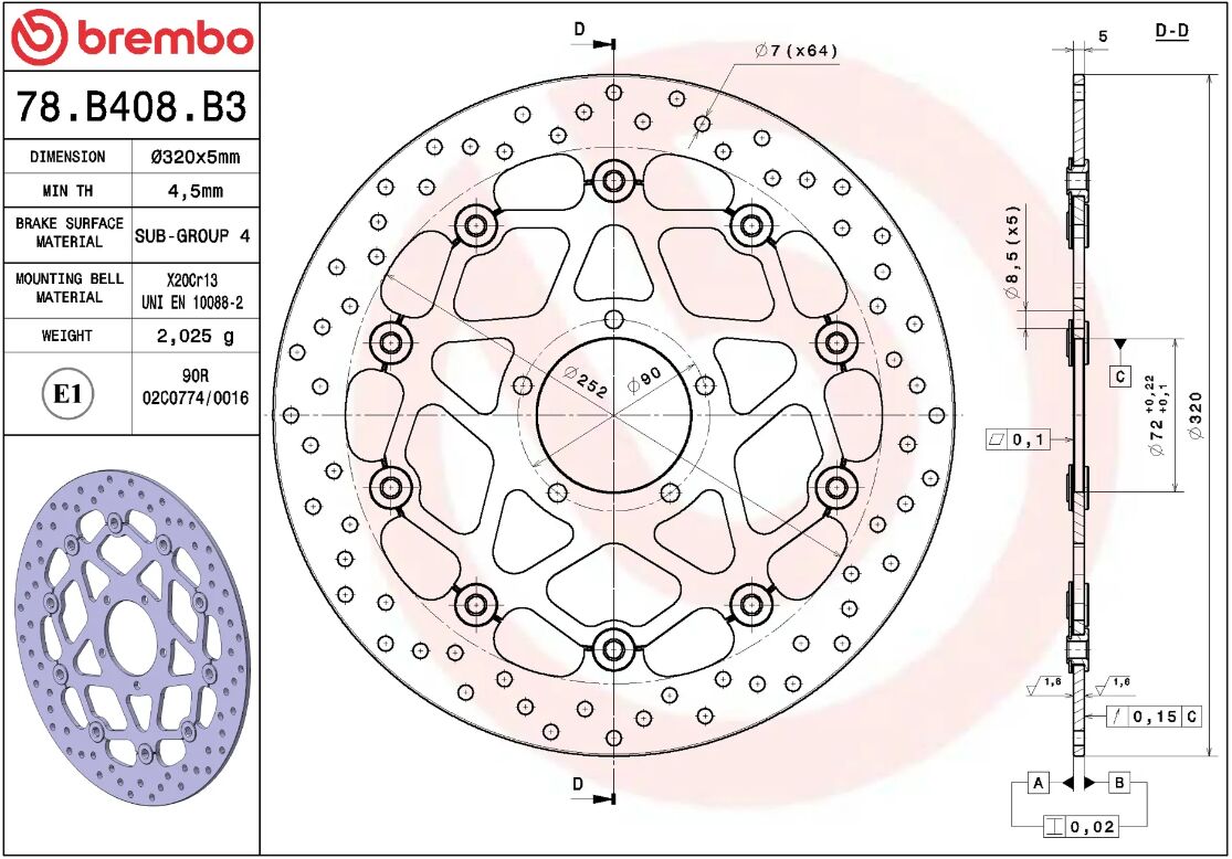Ducati Sixty2 16-20 m.fl. bremseskive for, ORO flydende - Brembo