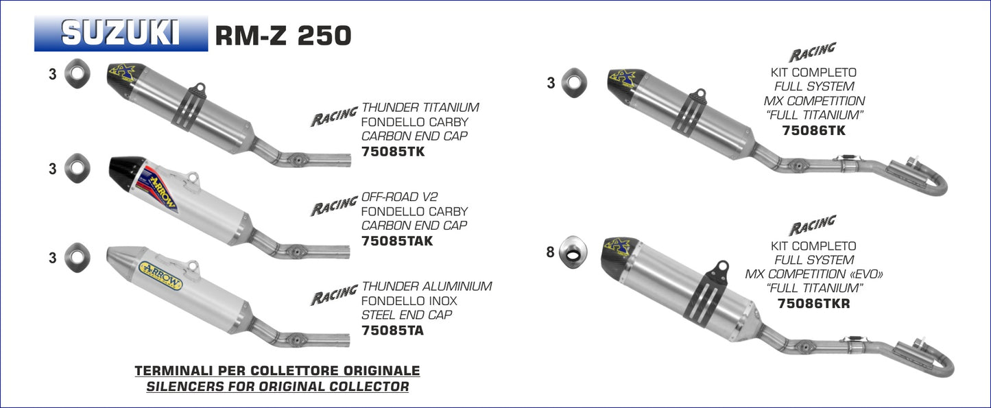 Suzuki RM-Z 250 2010-2013 Arrow udstødning. Slip-on udstødninger, komplette udstødninger, manifold/forrør. Find det hos Pitboxen.dk