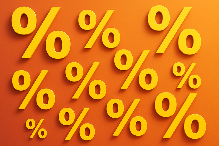 En samling af alle tilbud på siden. Lav et flot billede med en masse gule og meget synlige procenttegn foran
