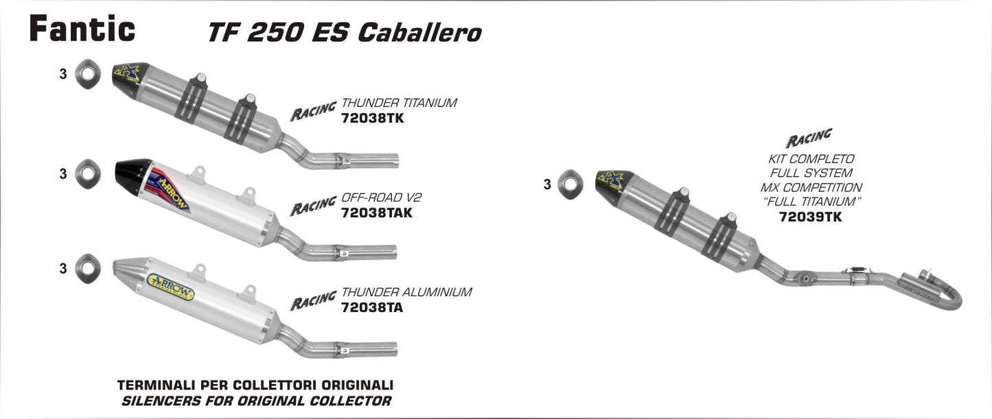Fantic Motor TF 250 ES Caballero 2013- Arrow udstødning. Slip-on udstødninger, komplette udstødninger, manifold/forrør. Find det hos Pitboxen.dk