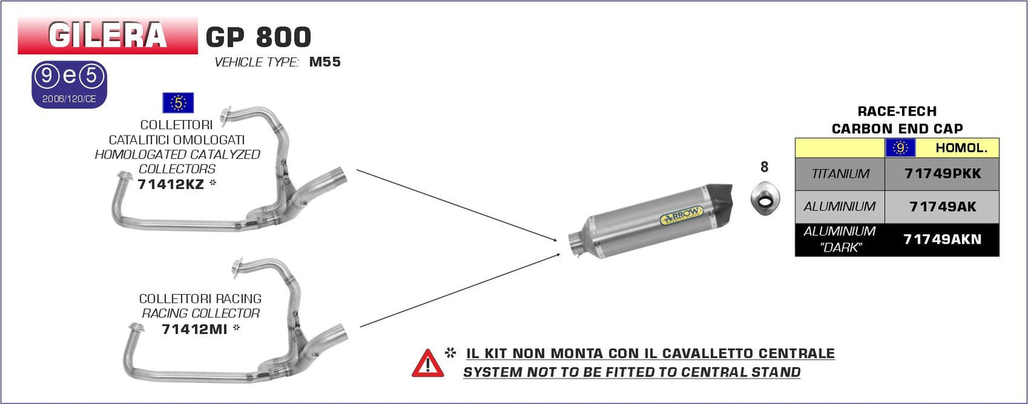 Gilera GP 800 2008-2013 Arrow udstødning. Slip-on udstødninger, komplette udstødninger, manifold/forrør. Find det hos Pitboxen.dk