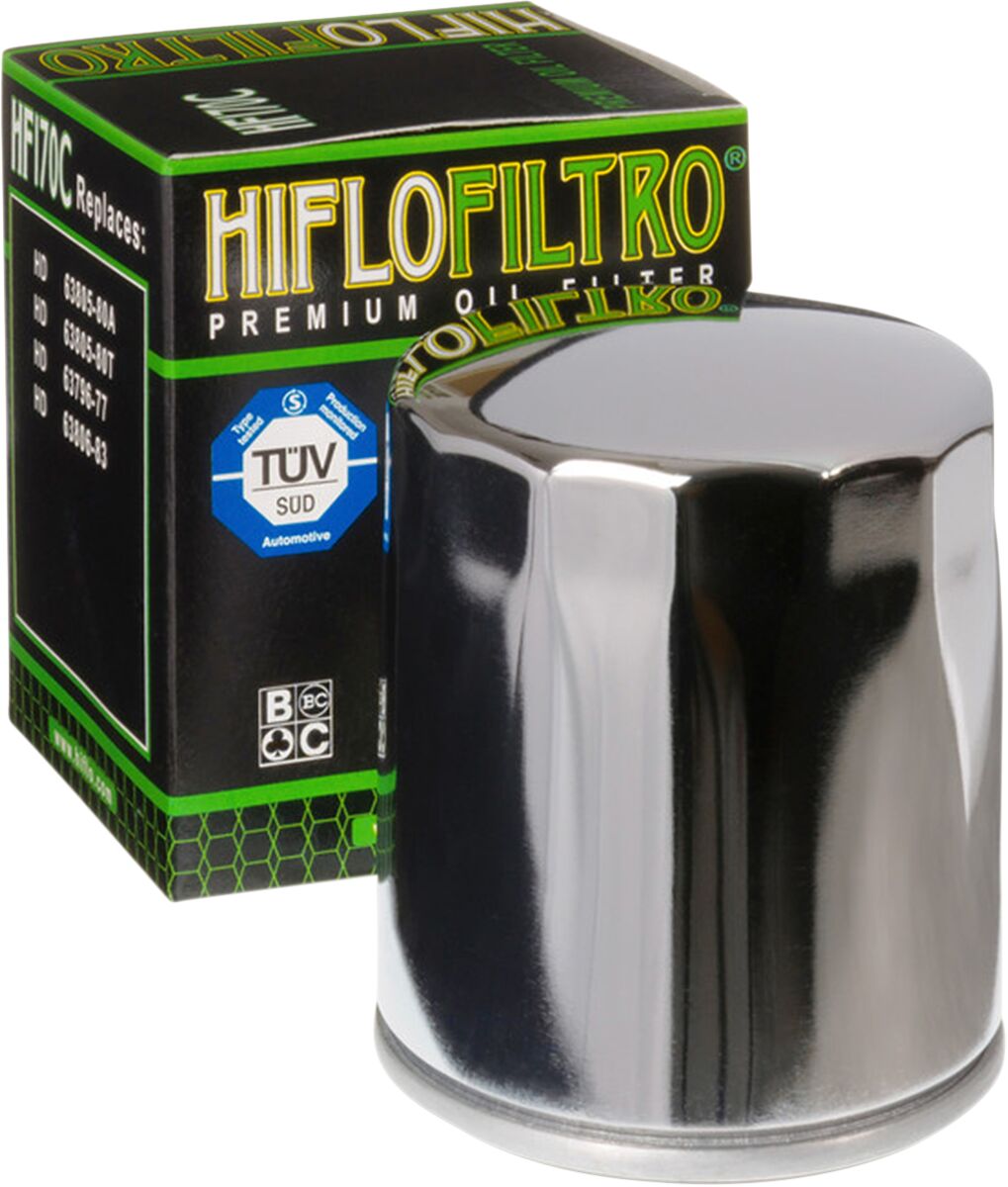 Harley Davidson XL1200, Electra Glide oliefilter, krom - HiFlo - Pitboxen.dk