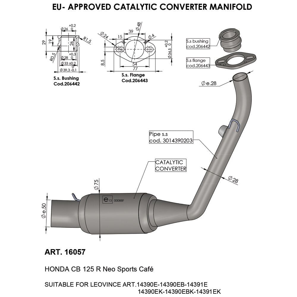 Honda CB 125 R 21 - 24 manifold med katalysator - LeoVince - Pitboxen.dk