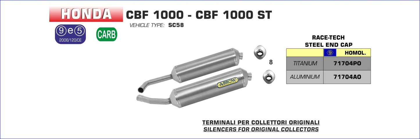 Honda CBF 1000 - CBF 1000 ST 2006-2009 Arrow udstødning. Slip-on udstødninger, komplette udstødninger, manifold/forrør. Find det hos Pitboxen.dk