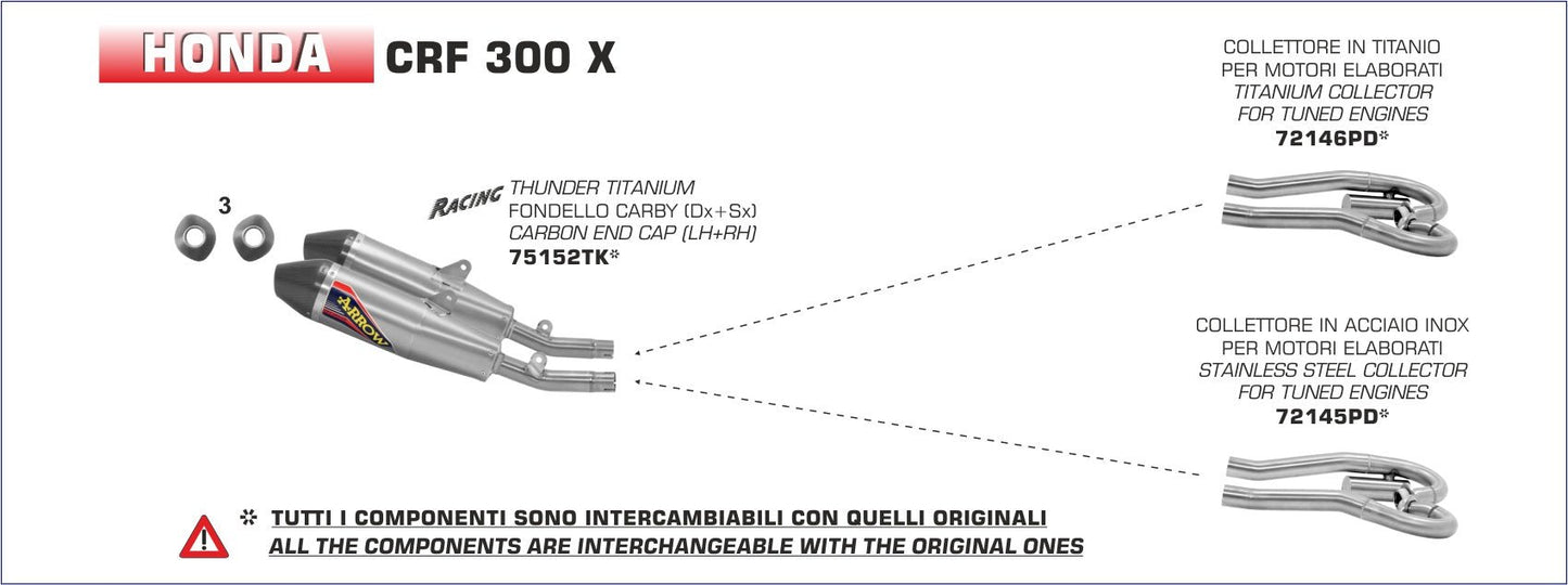 Honda CRF 300 X 2019- Arrow udstødning. Slip-on udstødninger, komplette udstødninger, manifold/forrør. Find det hos Pitboxen.dk