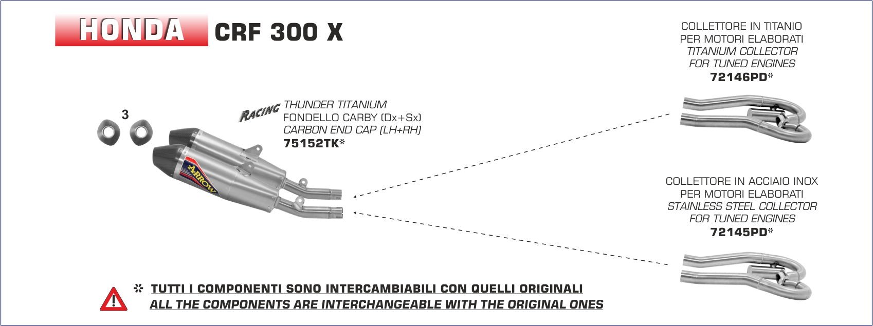 Honda CRF 300 X 2019- Arrow udstødning. Slip-on udstødninger, komplette udstødninger, manifold/forrør. Find det hos Pitboxen.dk