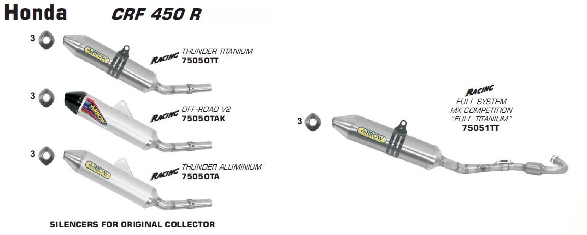 Honda CRF 450 R 2006-2008 Arrow udstødning. Slip-on udstødninger, komplette udstødninger, manifold/forrør. Find det hos Pitboxen.dk