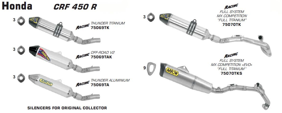 Honda CRF 450 R 2009-2010 Arrow udstødning. Slip-on udstødninger, komplette udstødninger, manifold/forrør. Find det hos Pitboxen.dk