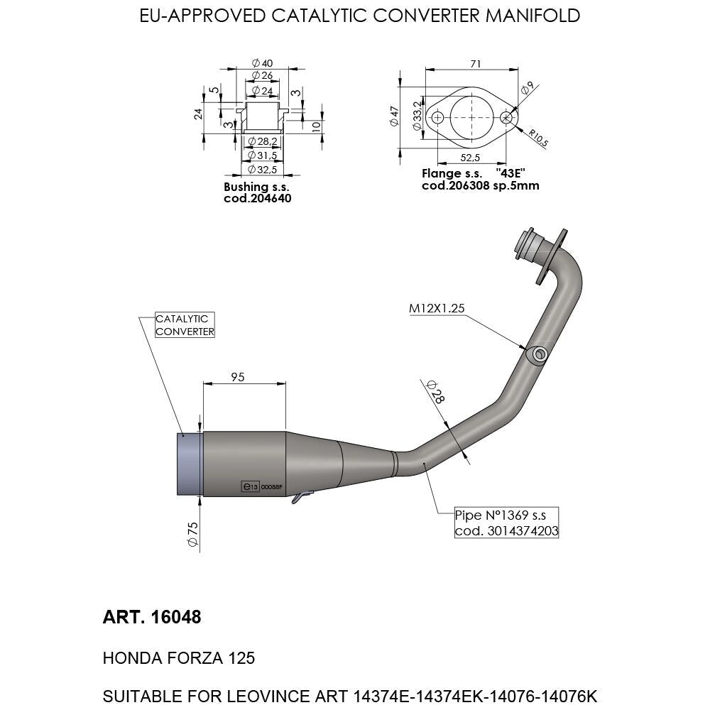Honda NSS 125 21 - 24 manifold med katalysator - LeoVince - Pitboxen.dk