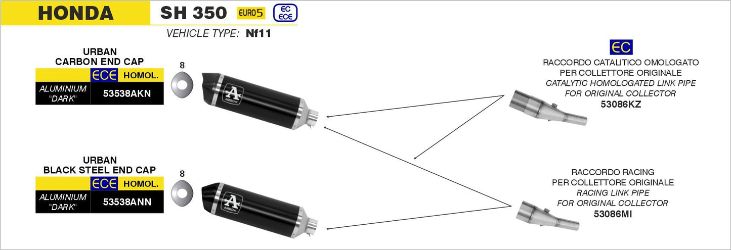 Honda SH 350 2021-2023 Arrow udstødning. Slip-on udstødninger, komplette udstødninger, manifold/forrør. Find det hos Pitboxen.dk