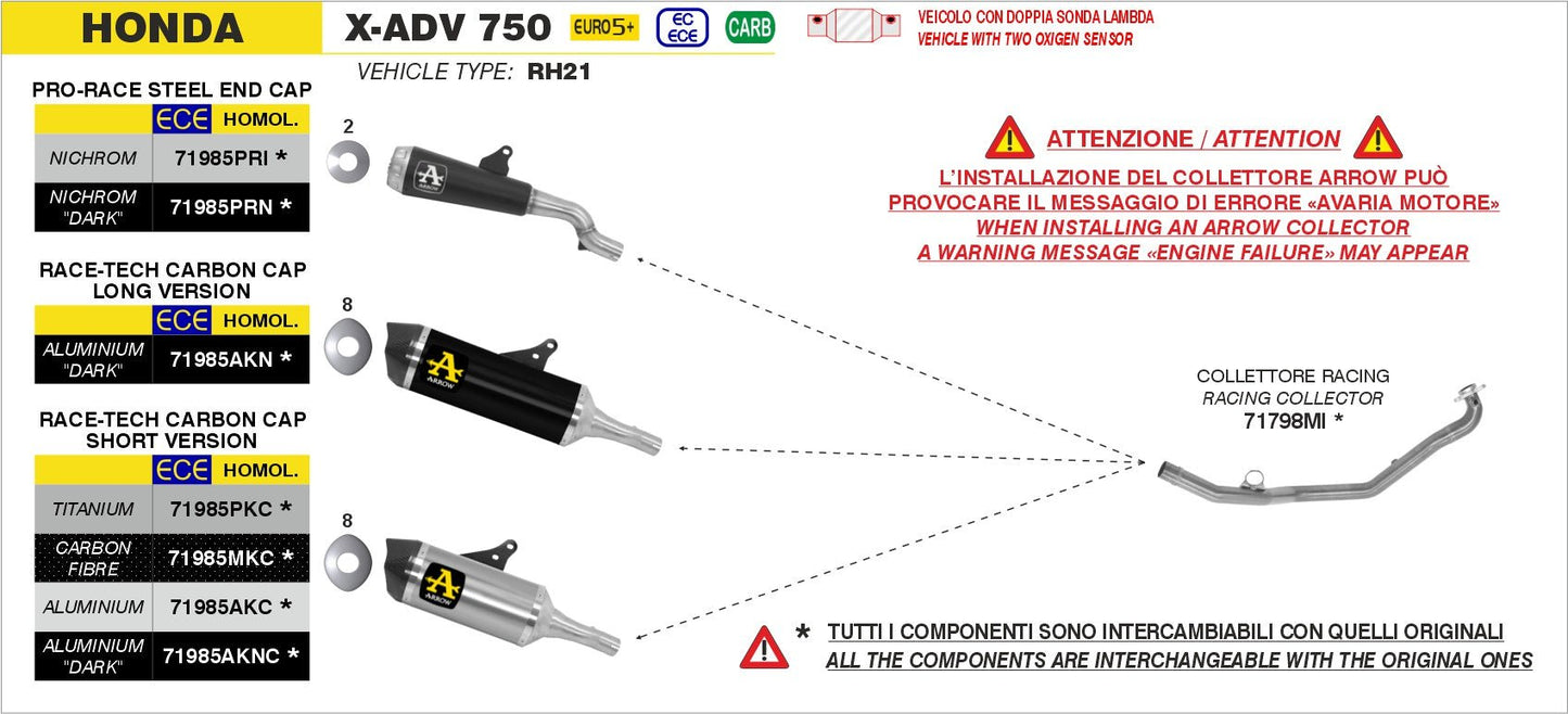 Honda X-ADV 750 2025- Arrow udstødning. Slip-on udstødninger, komplette udstødninger, manifold/forrør. Find det hos Pitboxen.dk