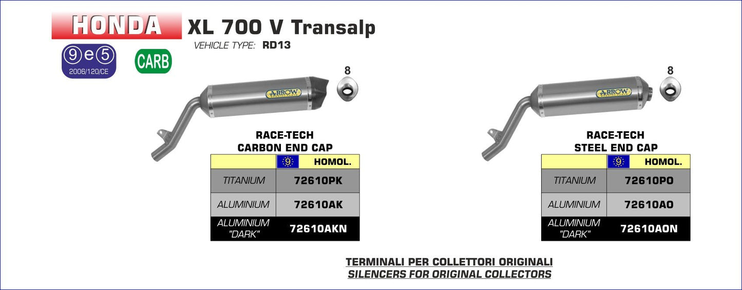 Honda XL 700 V TRANSALP 2008-2013 Arrow udstødning. Slip-on udstødninger, komplette udstødninger, manifold/forrør. Find det hos Pitboxen.dk