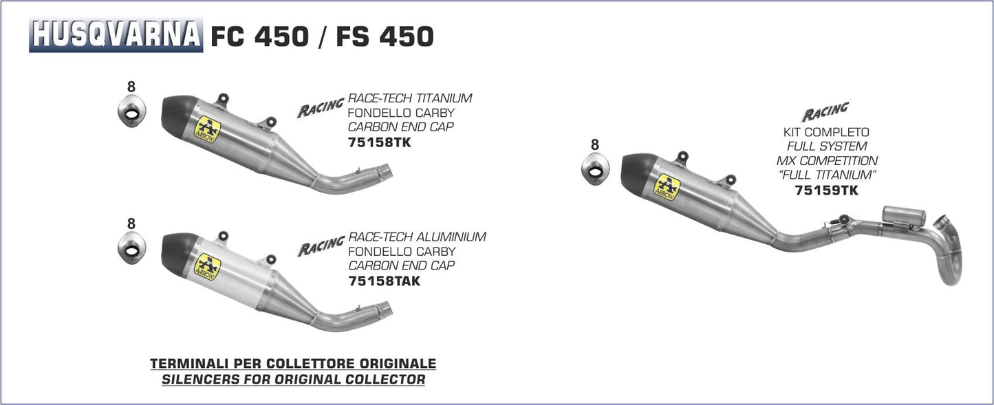Husqvarna FC 450 2019- Arrow udstødning. Slip-on udstødninger, komplette udstødninger, manifold/forrør. Find det hos Pitboxen.dk