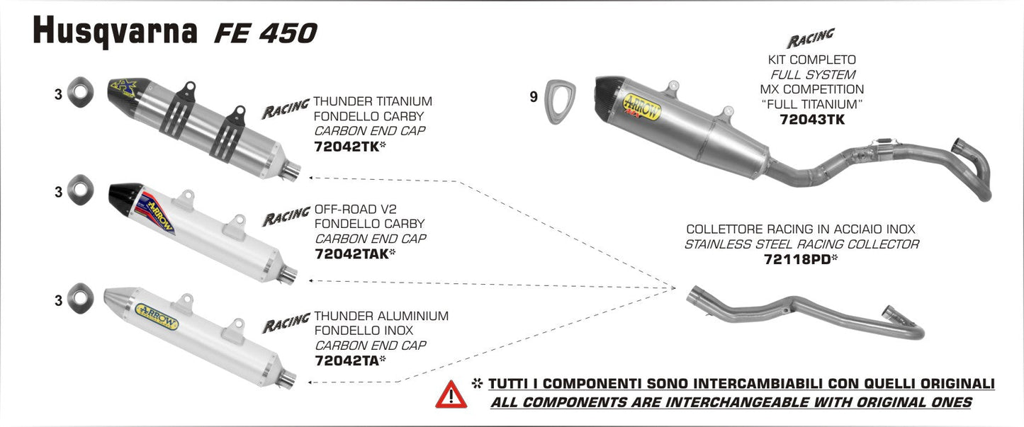 Husqvarna FE 450 2014- Arrow udstødning. Slip-on udstødninger, komplette udstødninger, manifold/forrør. Find det hos Pitboxen.dk