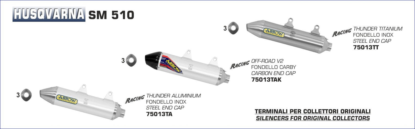 Husqvarna SM 510 2004-2005 Arrow udstødning. Slip-on udstødninger, komplette udstødninger, manifold/forrør. Find det hos Pitboxen.dk