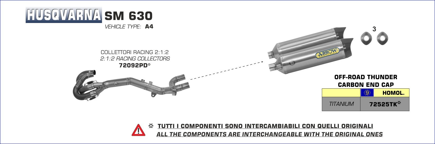 Husqvarna SM 630 2010-2013 Arrow udstødning. Slip-on udstødninger, komplette udstødninger, manifold/forrør. Find det hos Pitboxen.dk