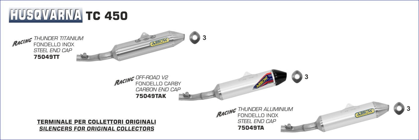 Husqvarna TC 450 2008- Arrow udstødning. Slip-on udstødninger, komplette udstødninger, manifold/forrør. Find det hos Pitboxen.dk