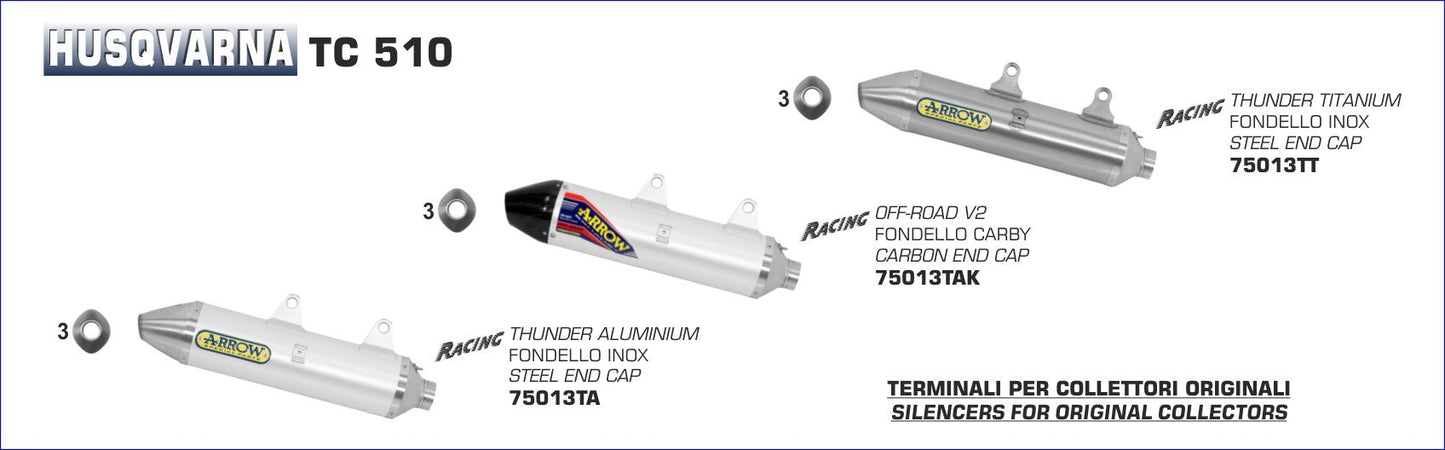 Husqvarna TC 510 2001-2005 Arrow udstødning. Slip-on udstødninger, komplette udstødninger, manifold/forrør. Find det hos Pitboxen.dk
