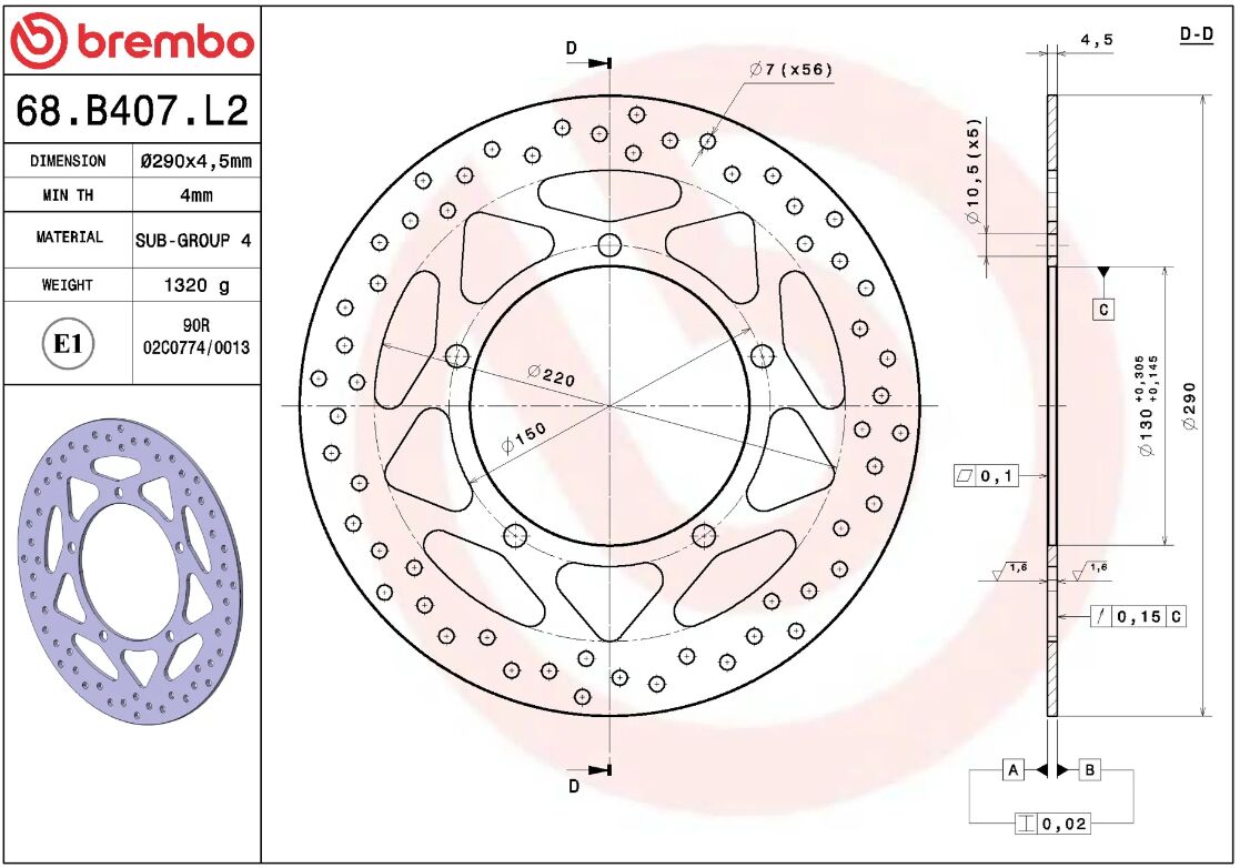 Kawasaki Ninja 13-17 m.fl. bremseskive for, ORO fast - Brembo