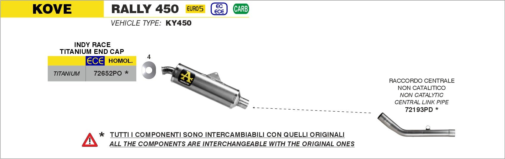 Kove 450 Rally 2023-2024 Arrow udstødning. Slip-on udstødninger, komplette udstødninger, manifold/forrør. Find det hos Pitboxen.dk