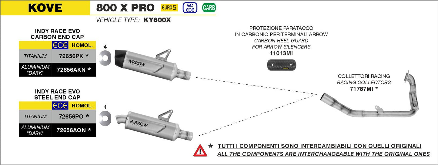 Kove 800X Pro 2024- Arrow udstødning. Slip-on udstødninger, komplette udstødninger, manifold/forrør. Find det hos Pitboxen.dk