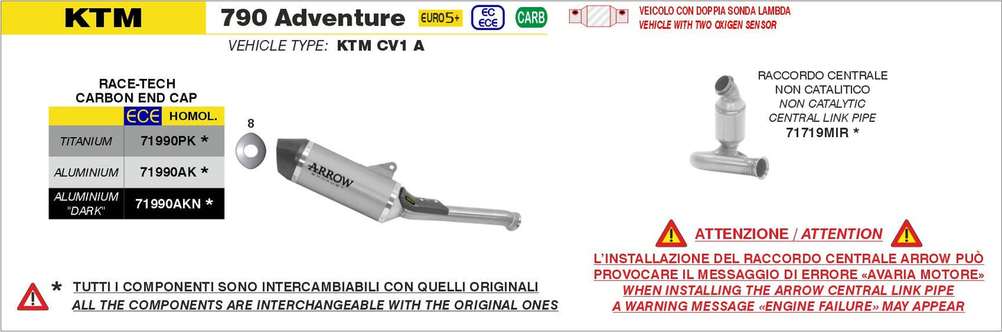 KTM 790 Adventure 2025- Arrow udstødning. Slip-on udstødninger, komplette udstødninger, manifold/forrør. Find det hos Pitboxen.dk