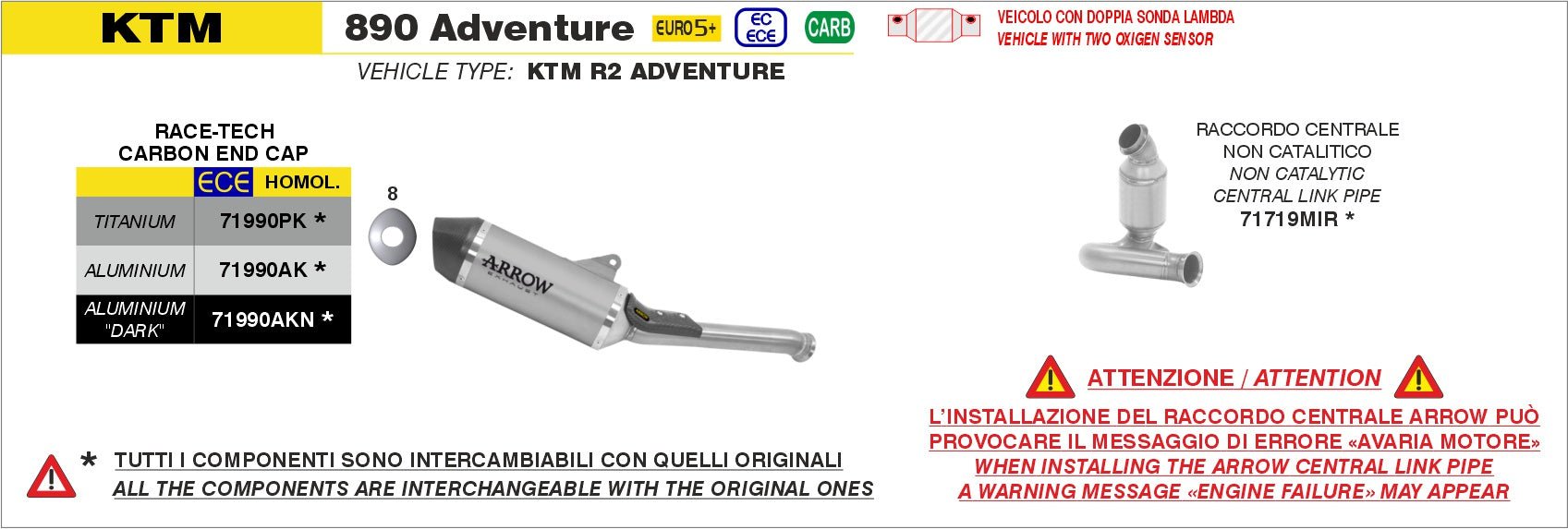 KTM 890 Adventure / R 2025- Arrow udstødning. Slip-on udstødninger, komplette udstødninger, manifold/forrør. Find det hos Pitboxen.dk