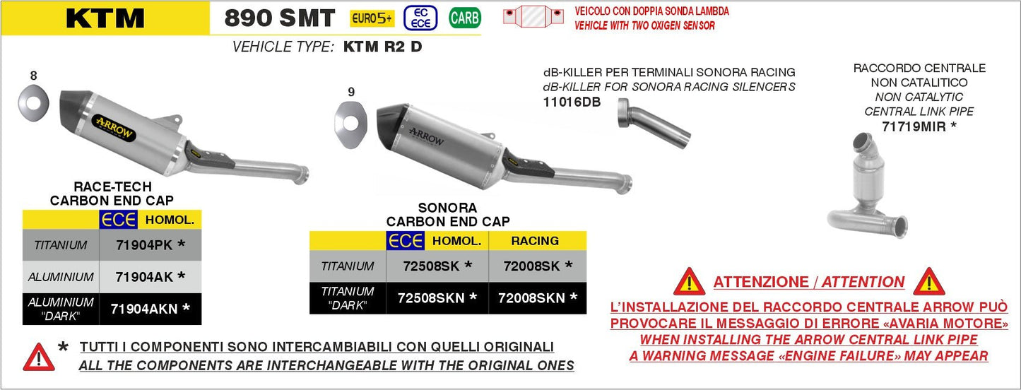 KTM 890 SMT 2024-2025 Arrow udstødning. Slip-on udstødninger, komplette udstødninger, manifold/forrør. Find det hos Pitboxen.dk