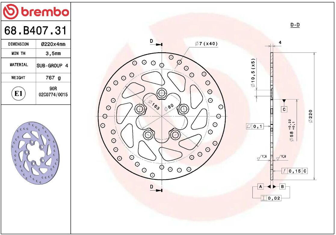 Kymco GRAND DINK 50 05-15 m.fl. bremseskive for, ORO fast - Brembo