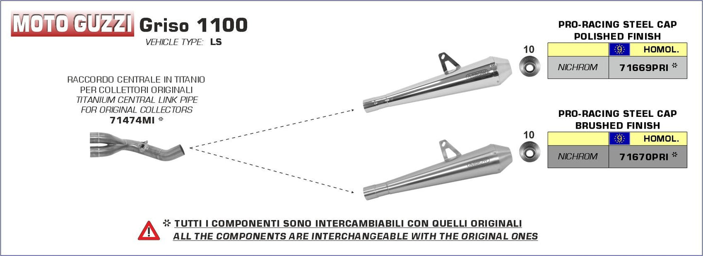 Moto Guzzi GRISO 1100 2005-2011 Arrow udstødning. Slip-on udstødninger, komplette udstødninger, manifold/forrør. Find det hos Pitboxen.dk