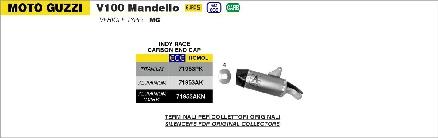 Moto Guzzi V100 Mandello 2023-2024 Arrow udstødning. Slip-on udstødninger, komplette udstødninger, manifold/forrør. Find det hos Pitboxen.dk