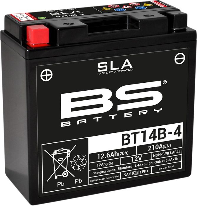 Motorcykelbatteri BS BT14B - 4 SLA (vedligeholdelsesfrit) - Pitboxen.dk
