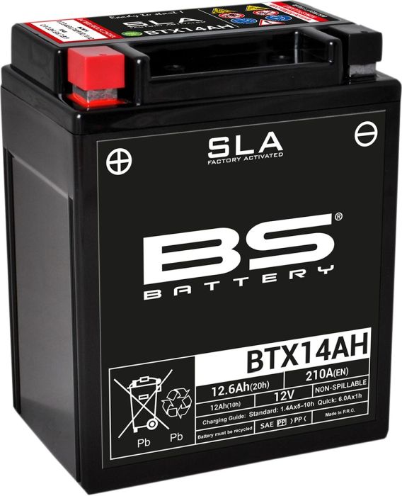 Motorcykelbatteri BS BTX14AH/BB14 - A2/B2 SLA (vedligeholdelsesfrit) - Pitboxen.dk