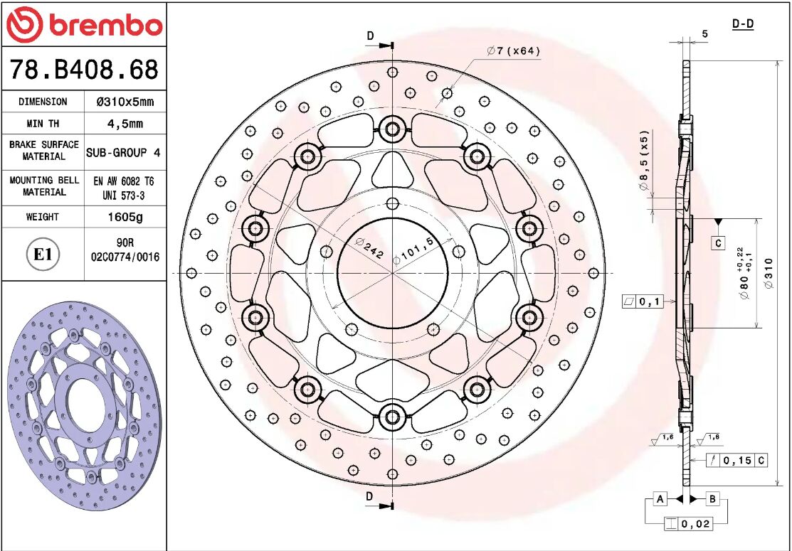 Mv Agusta F4 1000 S 04-07 m.fl. bremseskive for, ORO flydende - Brembo