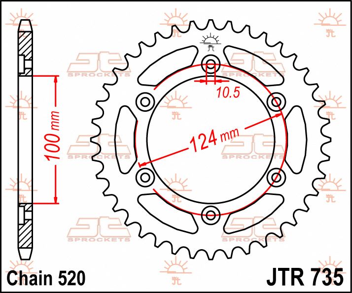 Sort stål bagkædehjul 36T 520 - JTR735.36 - JT Sprockets - Pitboxen.dk