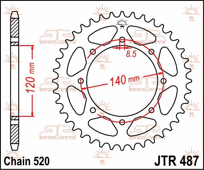 Sort stål bagkædehjul 38T 520 - JTR487.38 - JT Sprockets - Pitboxen.dk