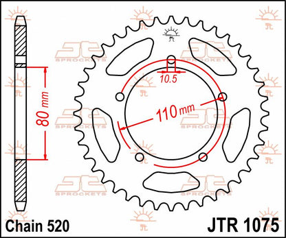 Sort stål bagkædehjul 39T 520 - JTR1075.39 - JT Sprockets - Pitboxen.dk