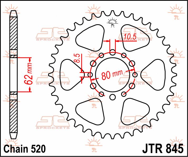 Sort stål bagkædehjul 40T 520 - JTR845.40 - JT Sprockets - Pitboxen.dk