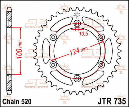 Sort stål bagkædehjul 43T 520 - JTR735.43 - JT Sprockets - Pitboxen.dk