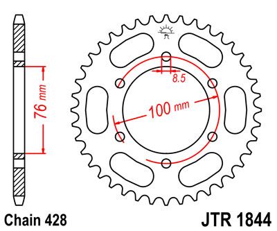 Sort stål bagkædehjul 44T 428 - JTR1844.44 - JT Sprockets - Pitboxen.dk