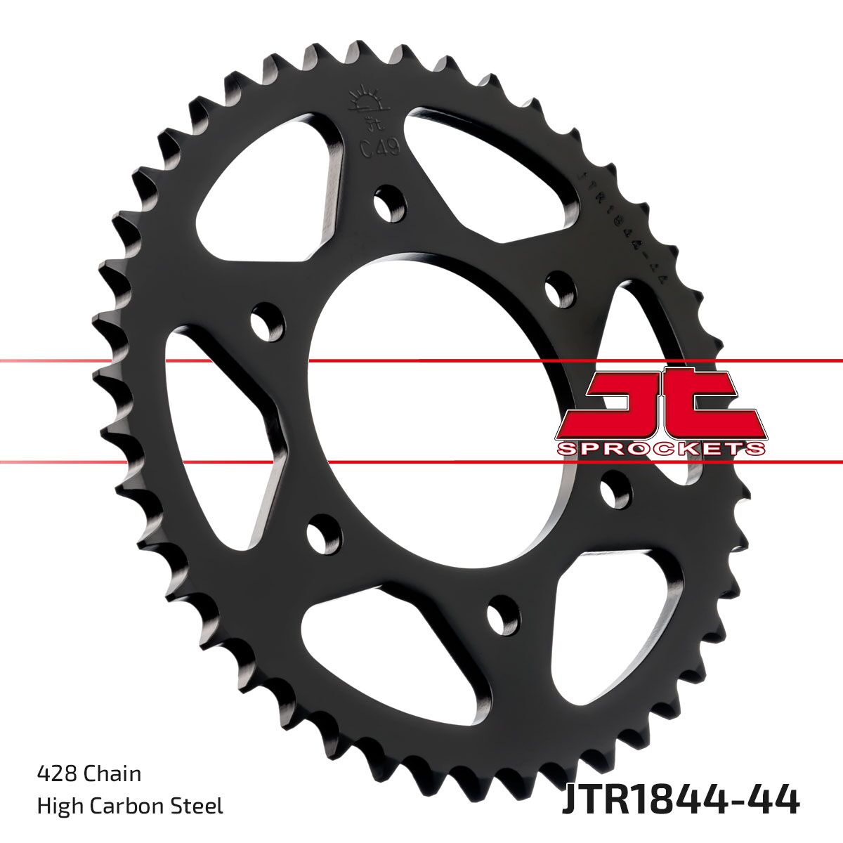 Sort stål bagkædehjul 44T 428 - JTR1844.44 - JT Sprockets - Pitboxen.dk