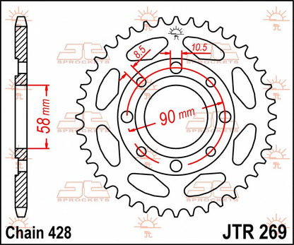 Sort stål bagkædehjul 44T 428 - JTR269.44 - JT Sprockets - Pitboxen.dk
